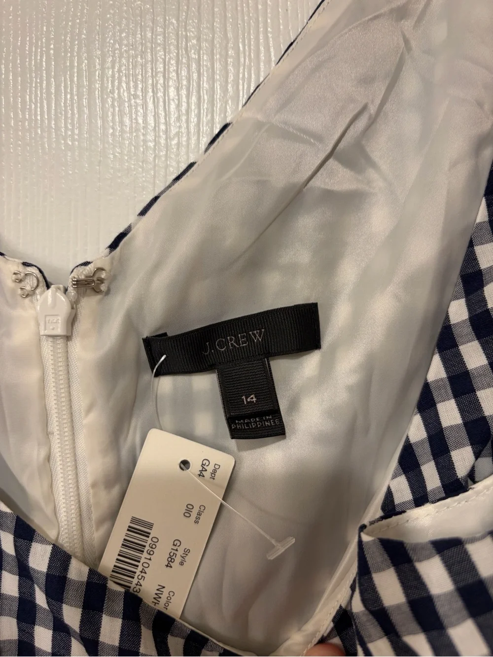 J. Crew JCrew Sleeveless Navy and White Gingham Tie-Waist Ruffle Hem Dress Sz 14